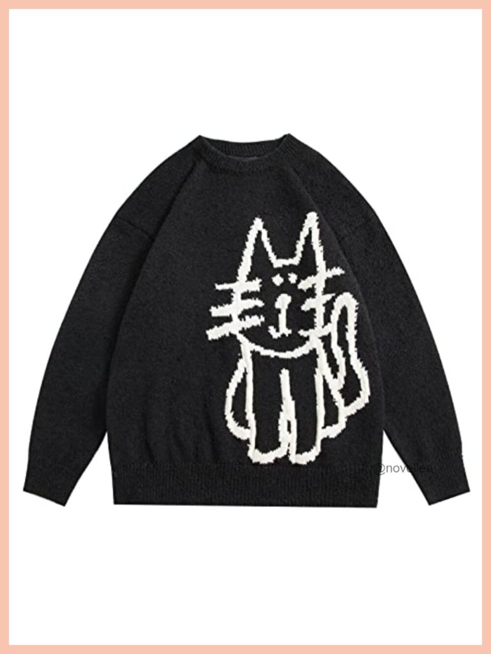 Oversized Crew Neck Pullover Sweater Cute Cat Print Fall Winter Casual